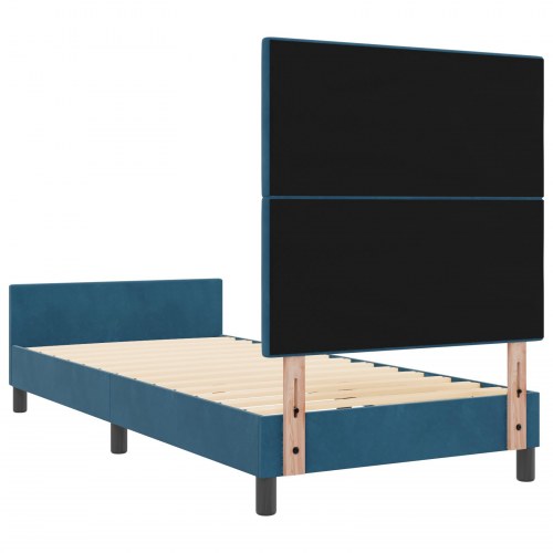 Sengeramme med hovedgærde i fløjl - mørk blå 90 x 190 cm