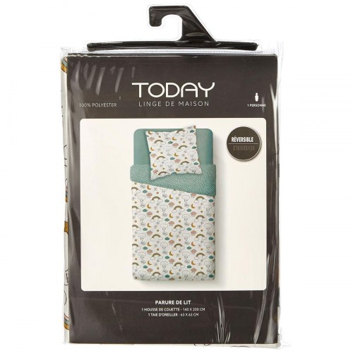 Sengetøj sæt enkeltdyne 140 x 200 cm TODAY - børnemotiv, hvid (2 dele)