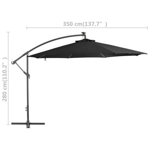 Hængeparasol med LED-lys 350 cm sort