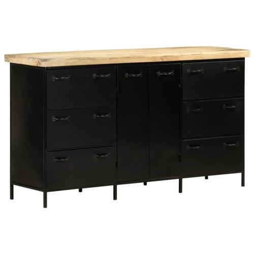 Skænk 140×38×76 cm i ru mangotræ med stål - industriel opbevaring