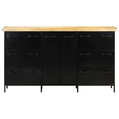 Skænk 140×38×76 cm i ru mangotræ med stål - industriel opbevaring