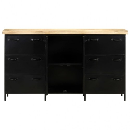 Skænk 140×38×76 cm i ru mangotræ med stål - industriel opbevaring
