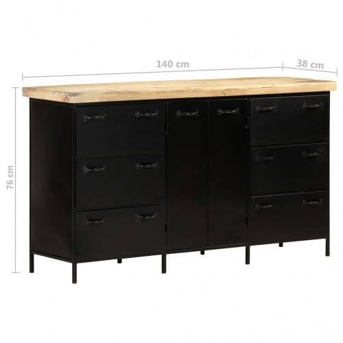 Skænk 140×38×76 cm i ru mangotræ med stål - industriel opbevaring