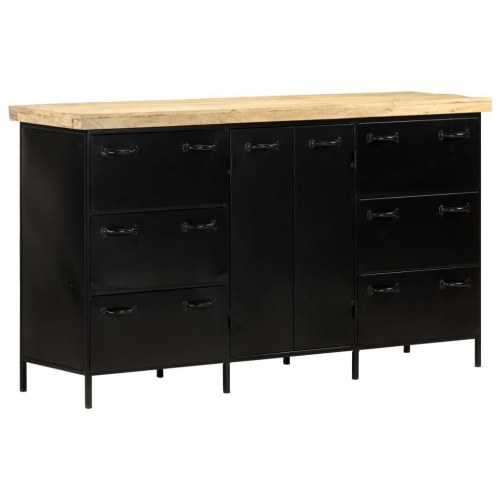 Skænk 140×38×76 cm i ru mangotræ med stål - industriel opbevaring
