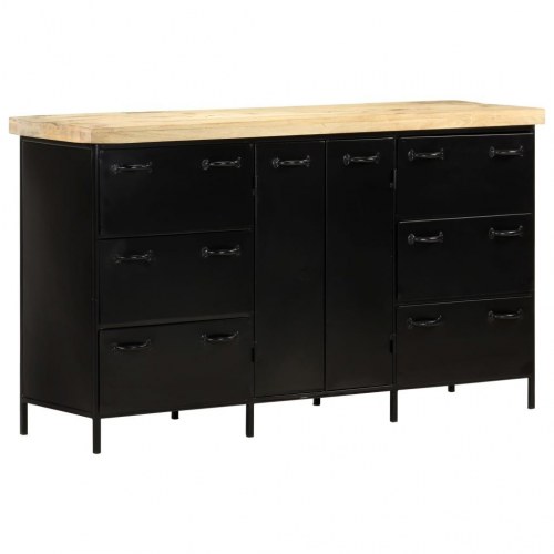 Skænk 140×38×76 cm i ru mangotræ med stål - industriel opbevaring