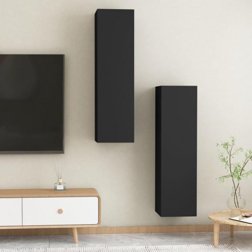 Tv-borde 2 stk. 30,5x30x110 cm konstrueret træ sort