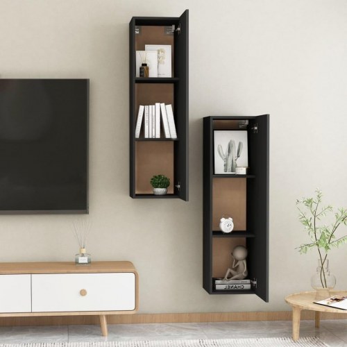 Tv-borde 2 stk. 30,5x30x110 cm konstrueret træ sort
