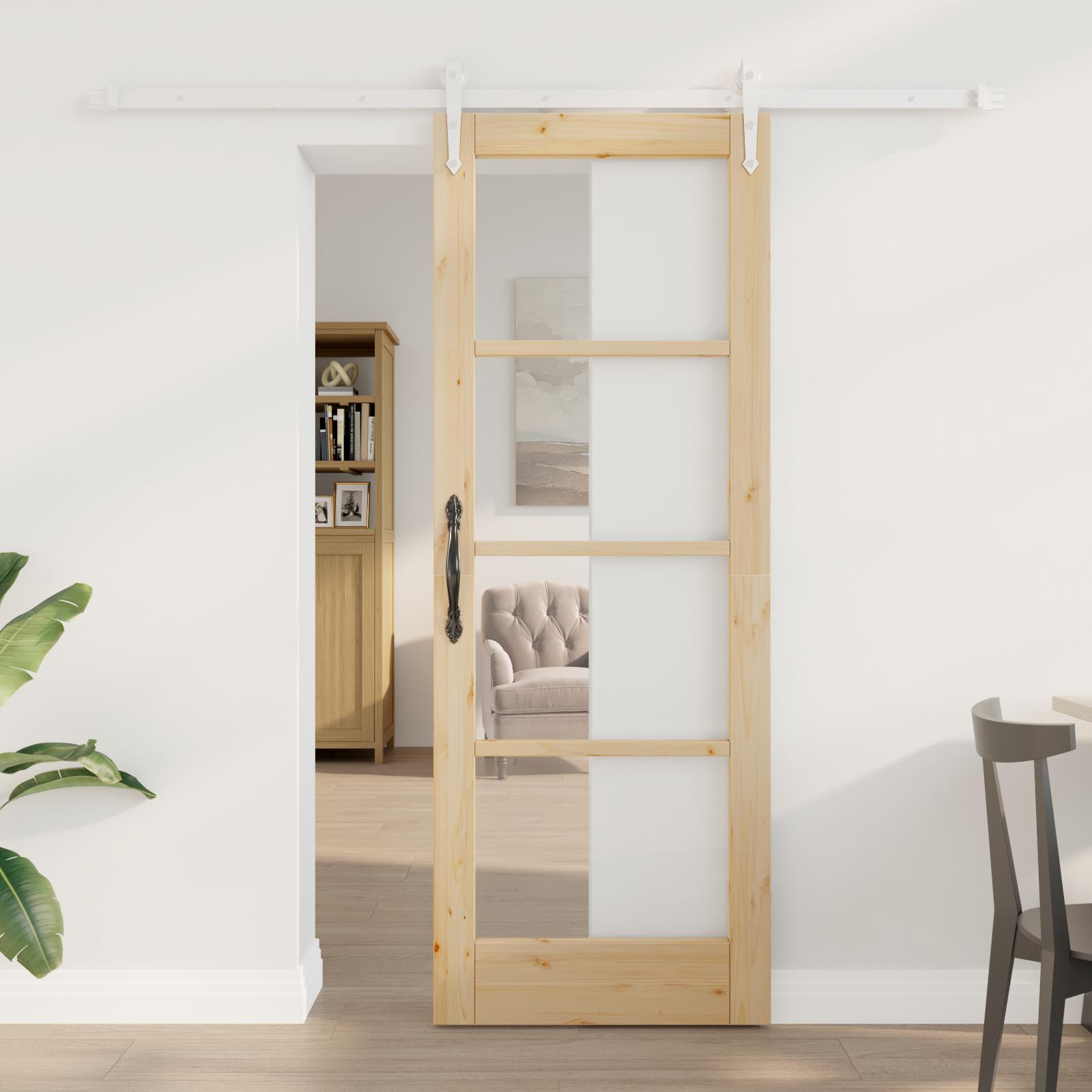 vidaXL Skydedør 73,5 x 198,5 cm Massivt fyrretræ og glas Naturfarvet