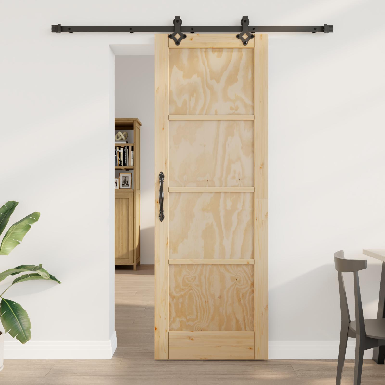 Skydedør med hardware sæt 73,5 x 211 cm Solid fyrretræ, Indendørs dør 'ORKDAL'73,5 x 211 x 4 cm Solid fyrretræ
