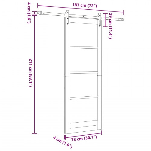 Skydedør med hardware sæt 78x211 cm Solid træ Fyrretræ, indvendig dør , ORKDAL