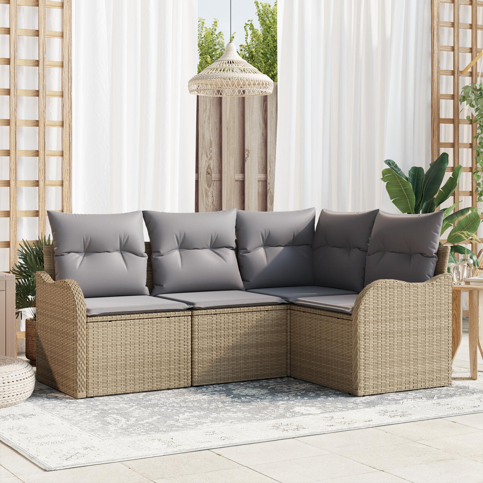 Havesofa Sæt 4 Dele Polyrattan - beige og grå