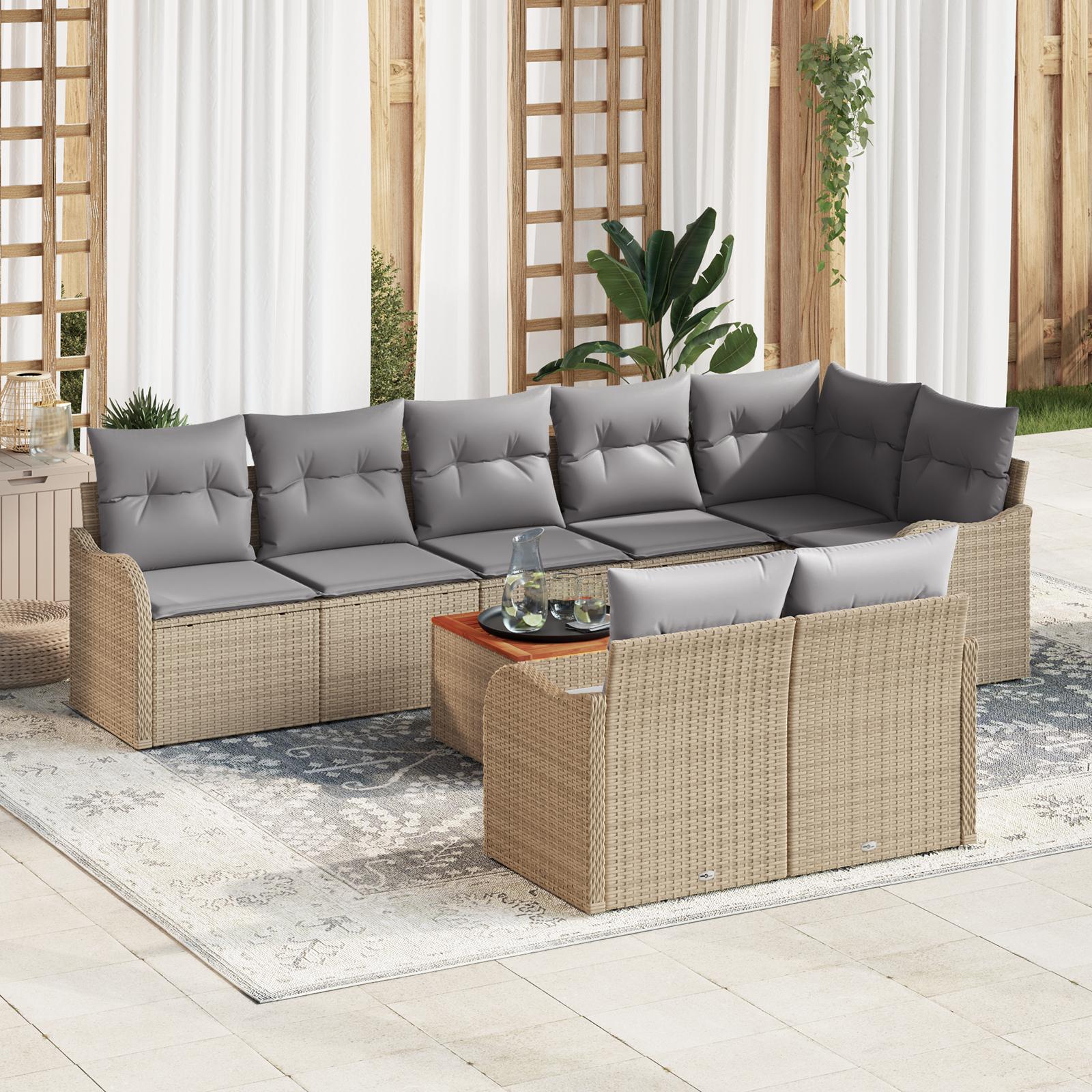 Modulært havesofa-sæt med puder, 9 dele - beige polyrattan