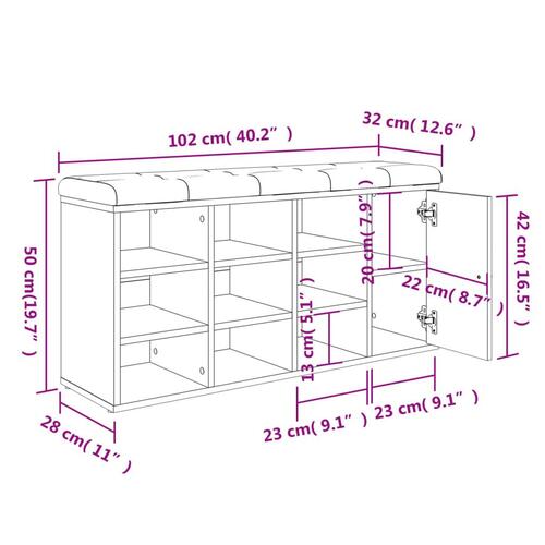 Skobænk 102x32x50 cm konstrueret træ sonoma-eg (OUTLET A+)