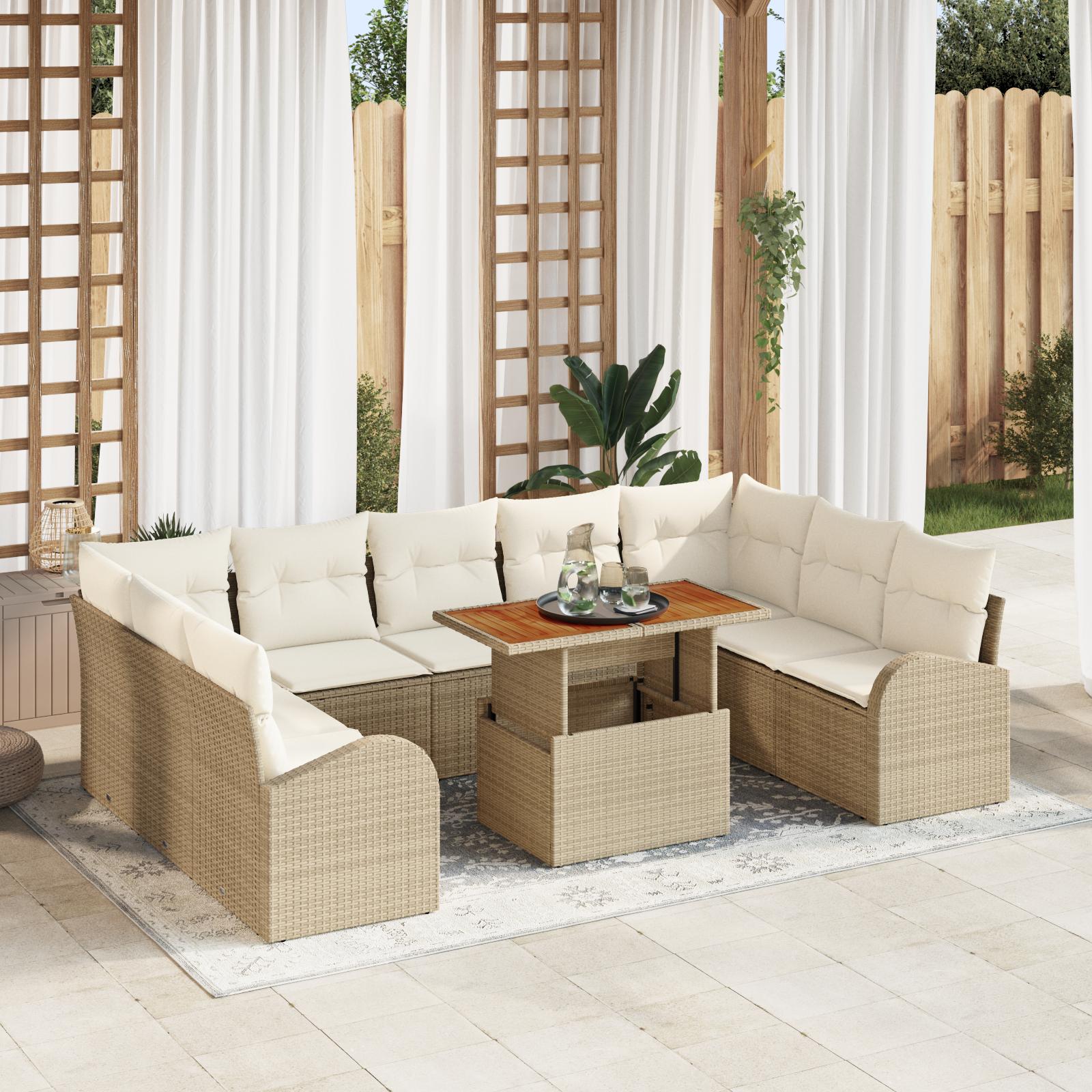 Havesofa Sæt med opbevaring 10 stk Beige Poly rattan