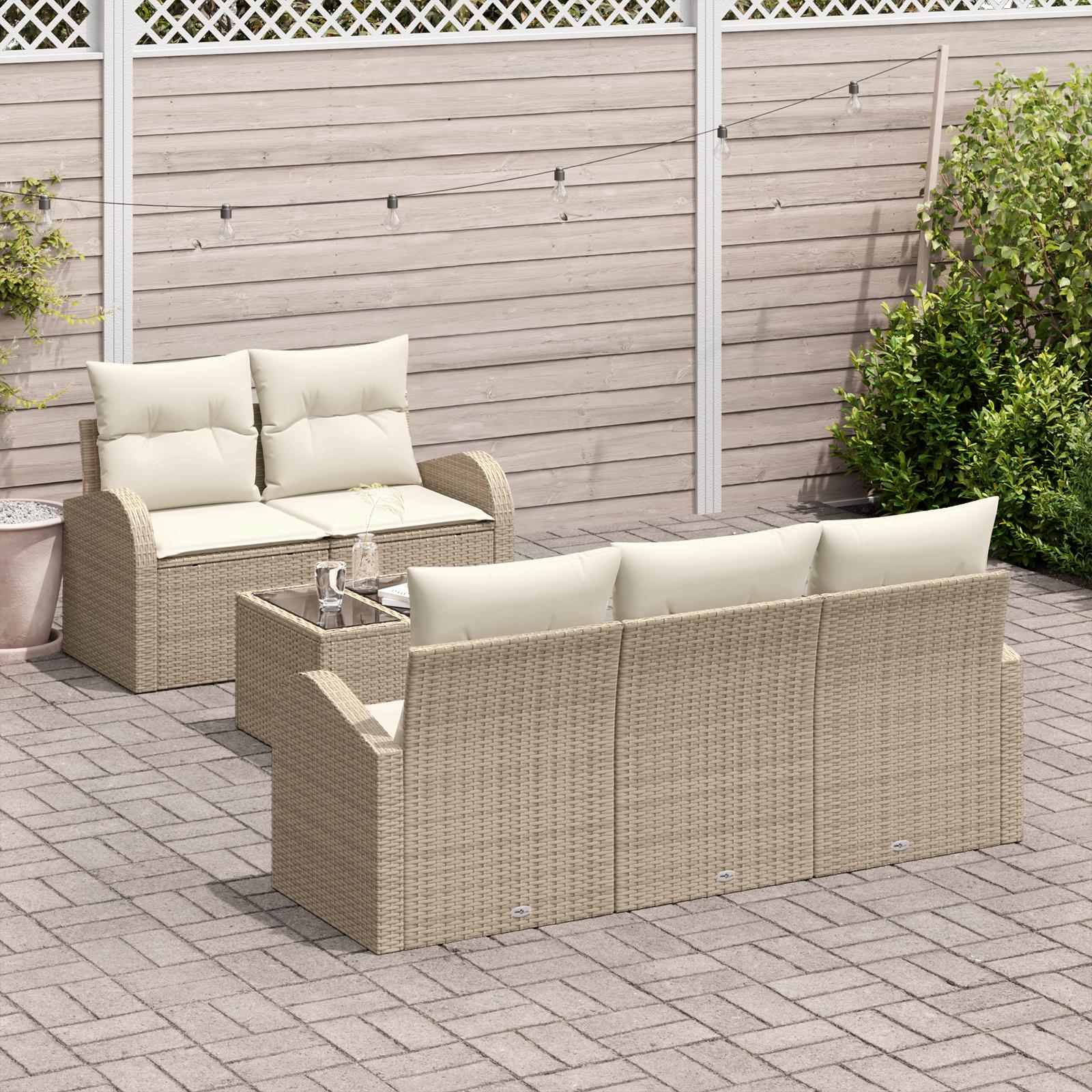 Havesofa Sæt med pude 6 stk Beige og creme 55 x 55 x 37 cm