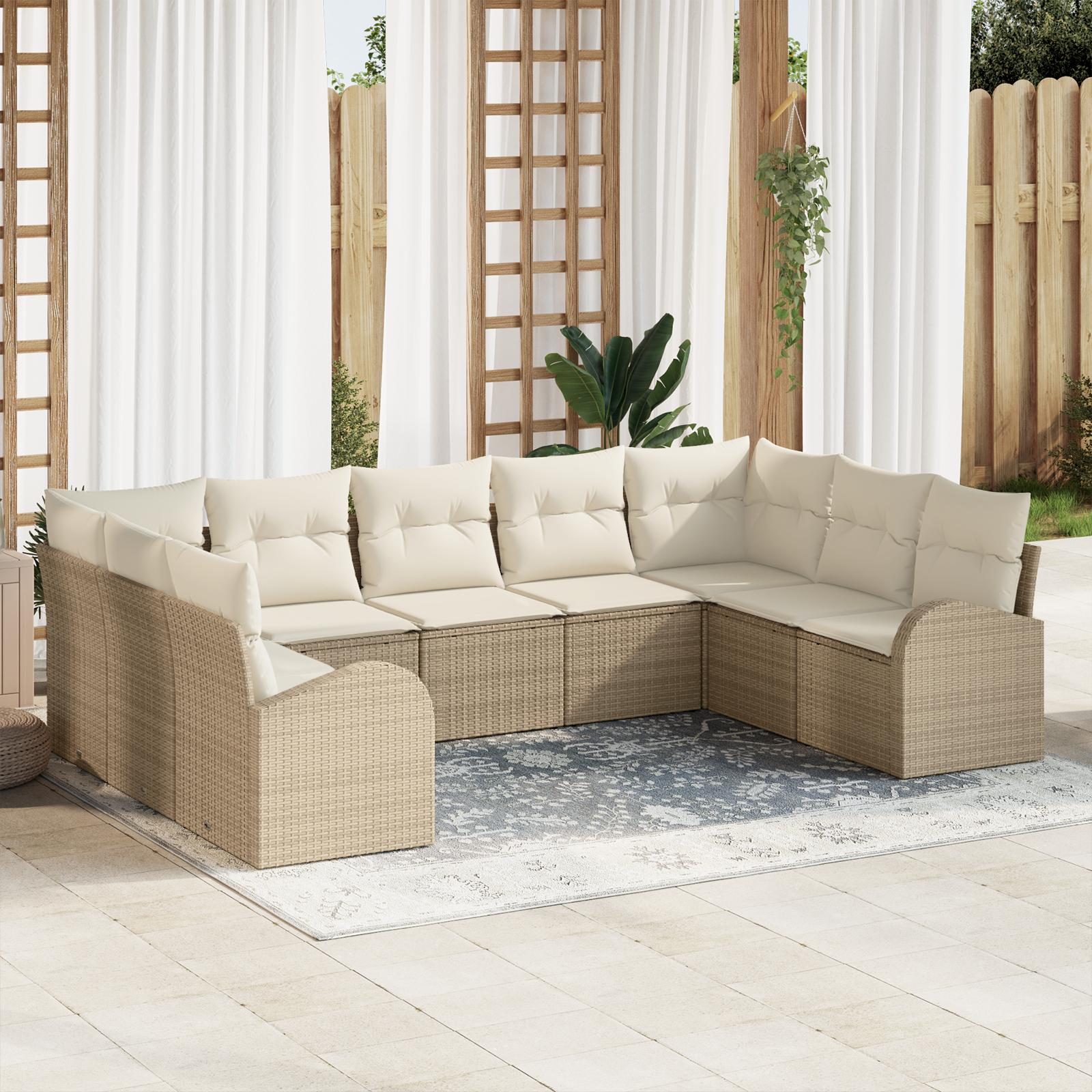 Havesofa Sæt med pude 9 stk Beige og hvid Poly rattan