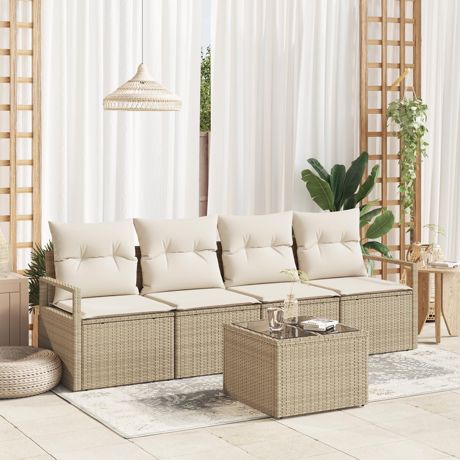 Havesofa Sæt med pude 5 stk Beige og creme 55 x 55 x 37 cm