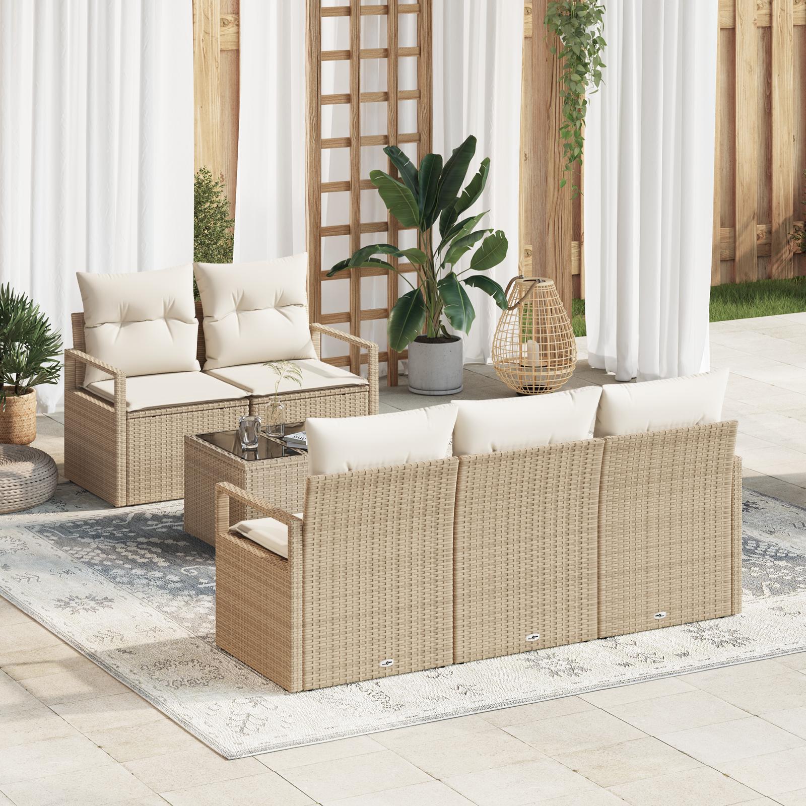 Havesofa Sæt 6 stk Beige og creme Polyrattan og stål og glas