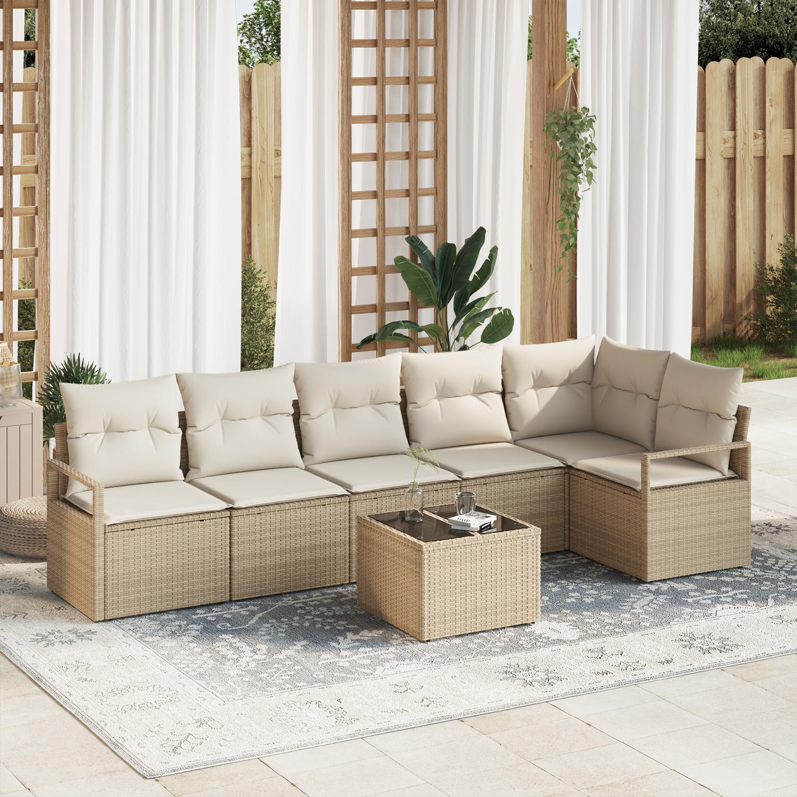 Havesofa Sæt med pude med opbevaring 7 stk Beige og creme