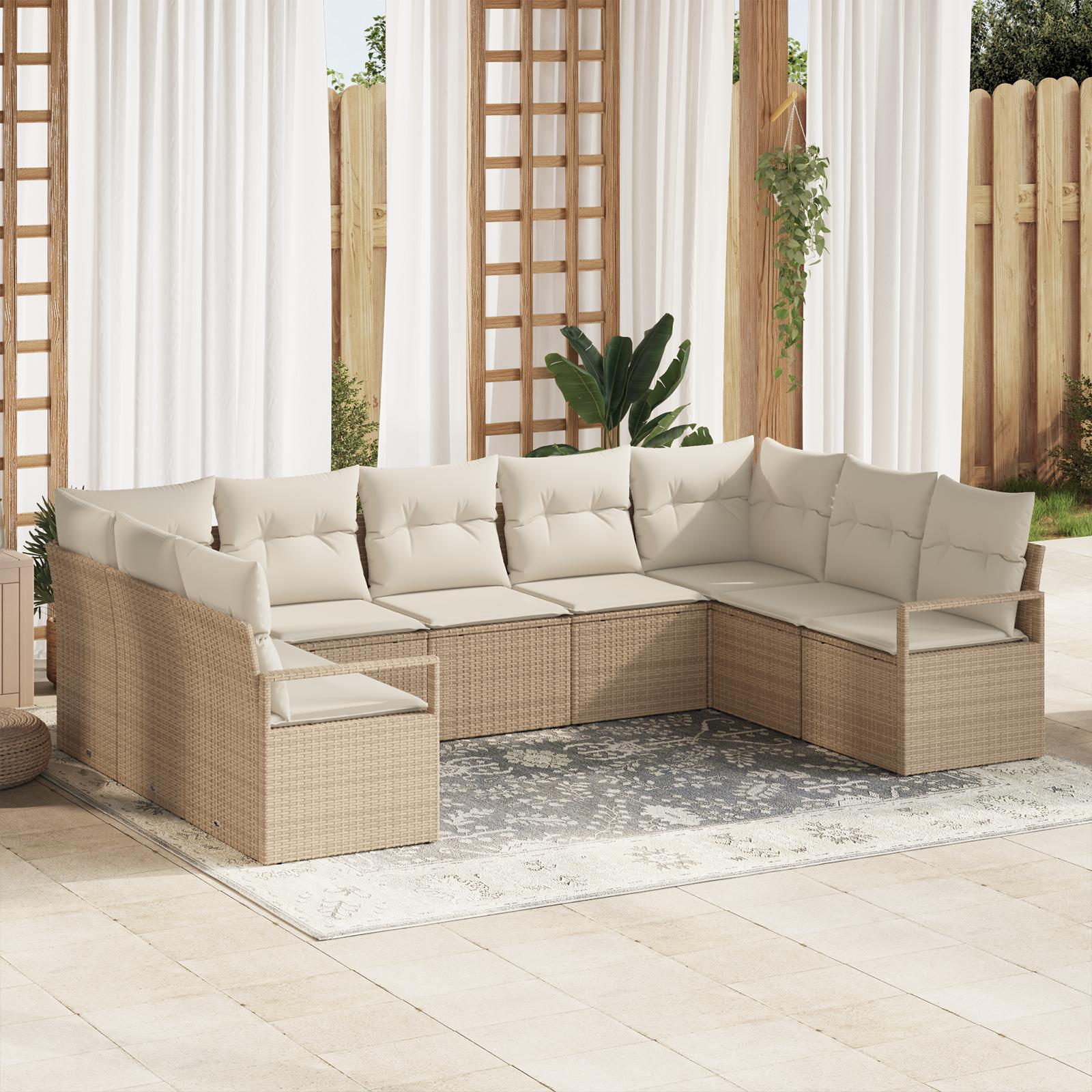 Havesofa Sæt med pude med opbevaring 9 stk Beige og creme