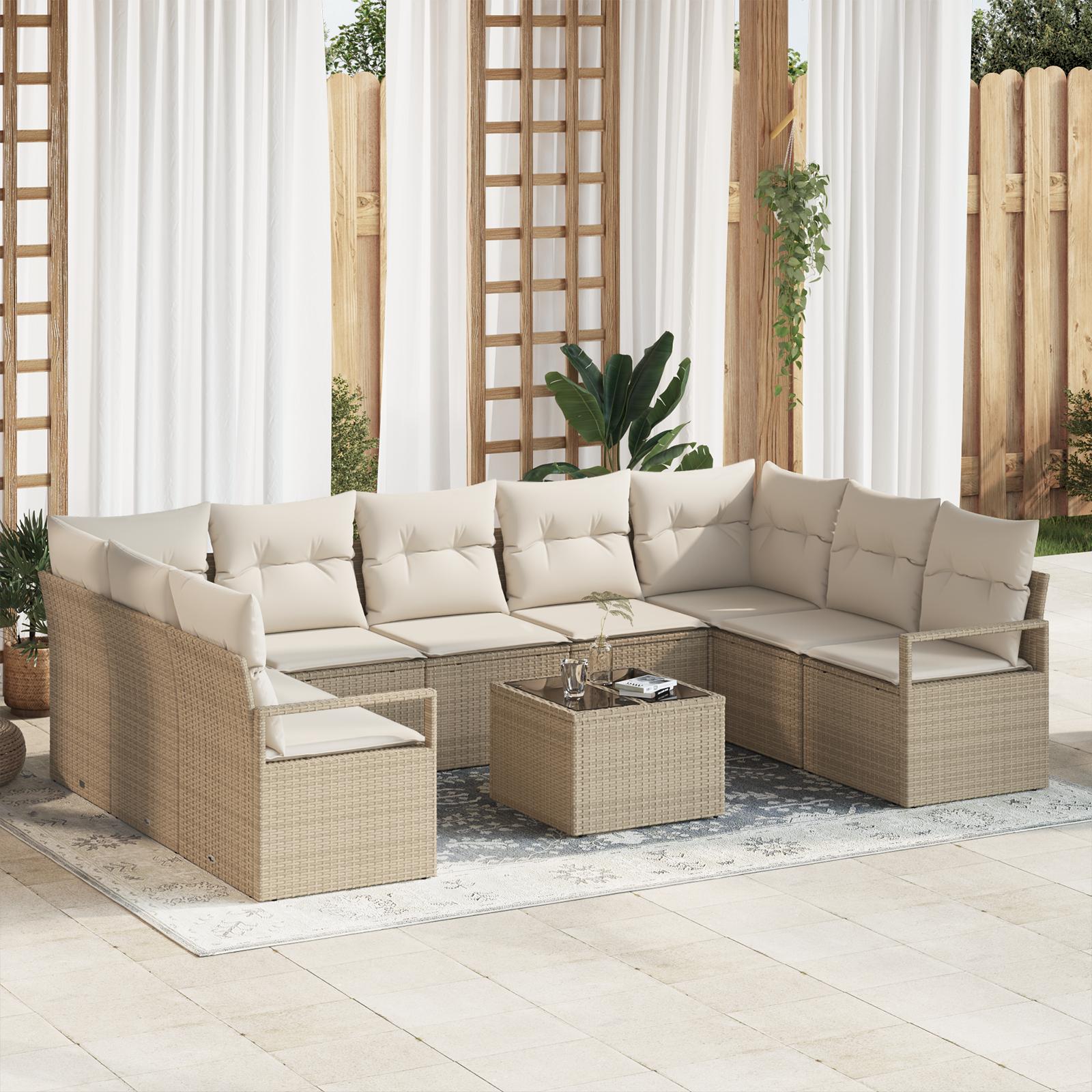 Havesofa Sæt med pude med opbevaring 10 stk Beige og creme