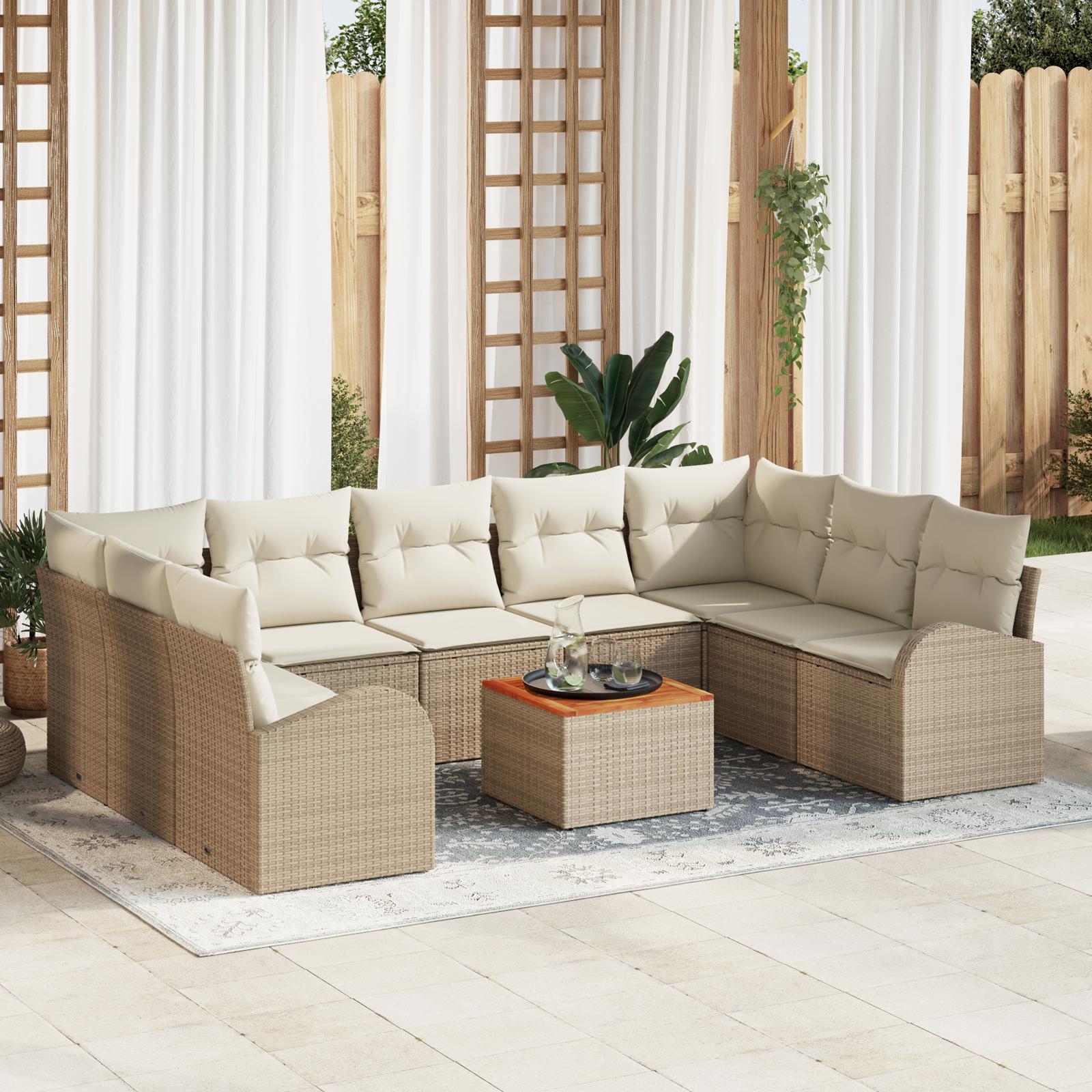 Havesofa Sæt Med Opbevaring 10 Dele Polyrattan - Beige og hvid
