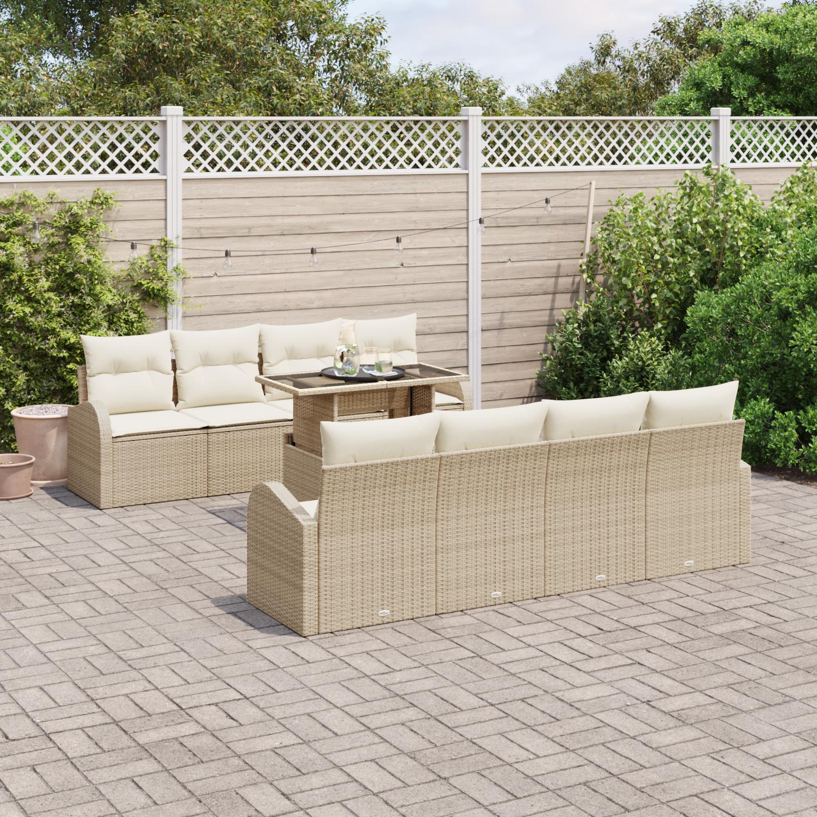 Havesofa Sæt med pude 9 stk Beige 100 x 55 x 73 cm Poly rattan