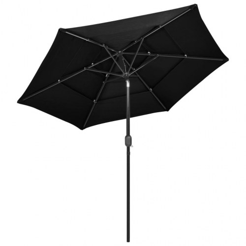 Parasol 2,5 m med aluminiumsstang i 3 niveauer - sort