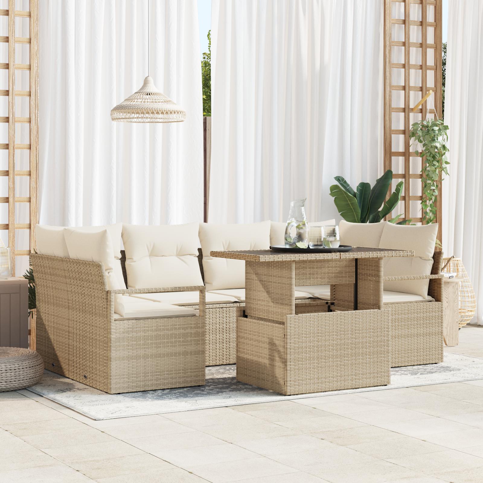 Havesofa Sæt med opbevaring 7 stk Beige Poly rattan