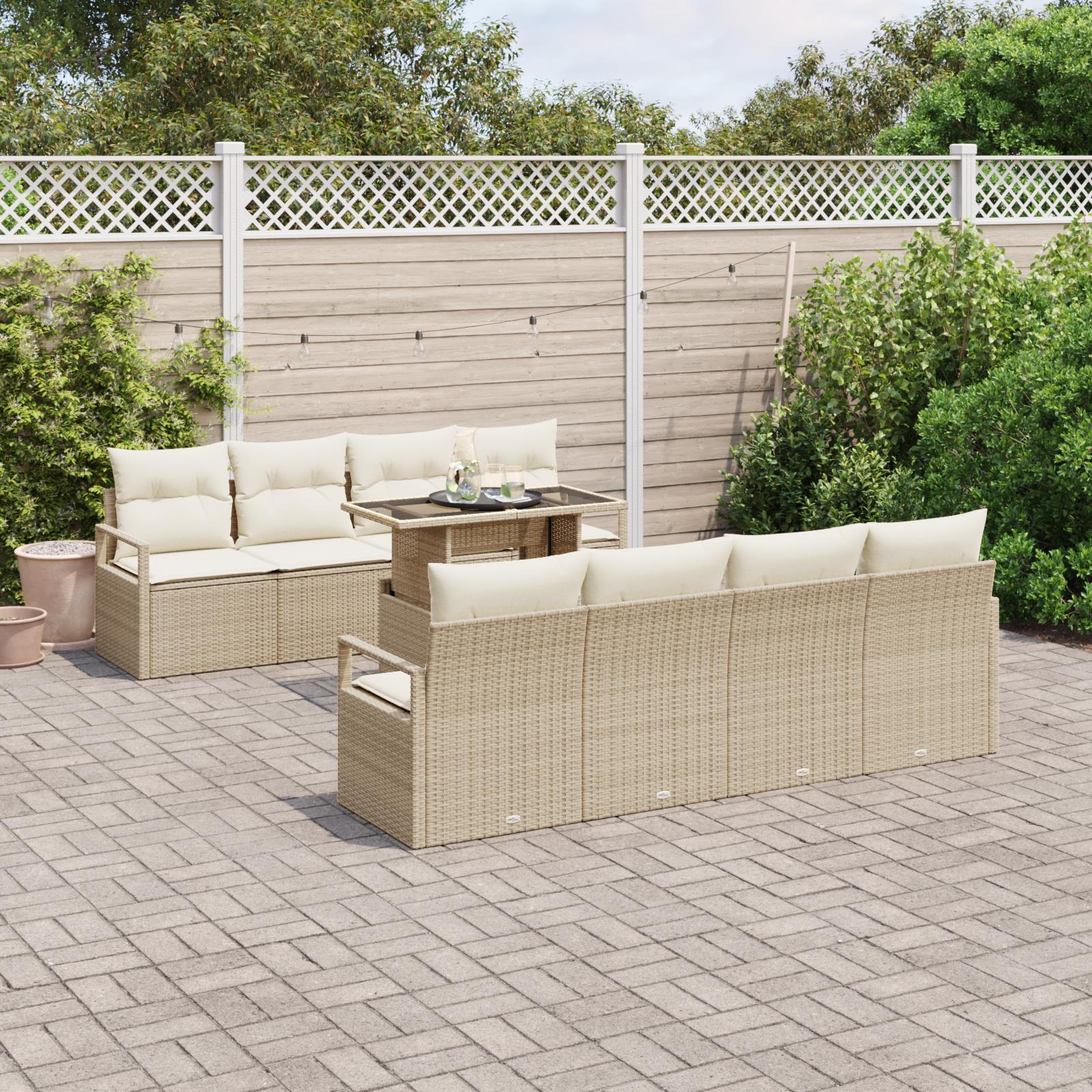 Havesofa Sæt med opbevaring 9 stk Beige Poly rattan