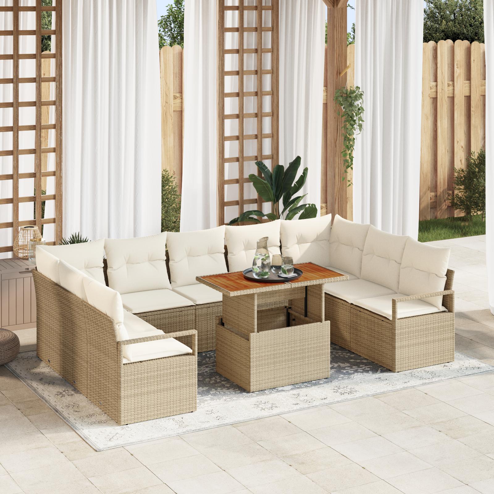 Havesofa Sæt med opbevaring 10 stk Beige Poly rattan