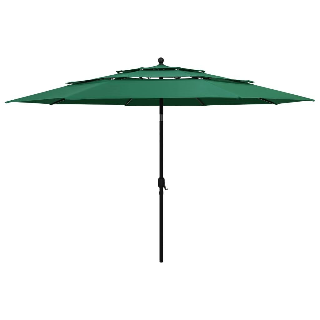Parasol med aluminiumsstang 3,5 m 3 niveauer grøn