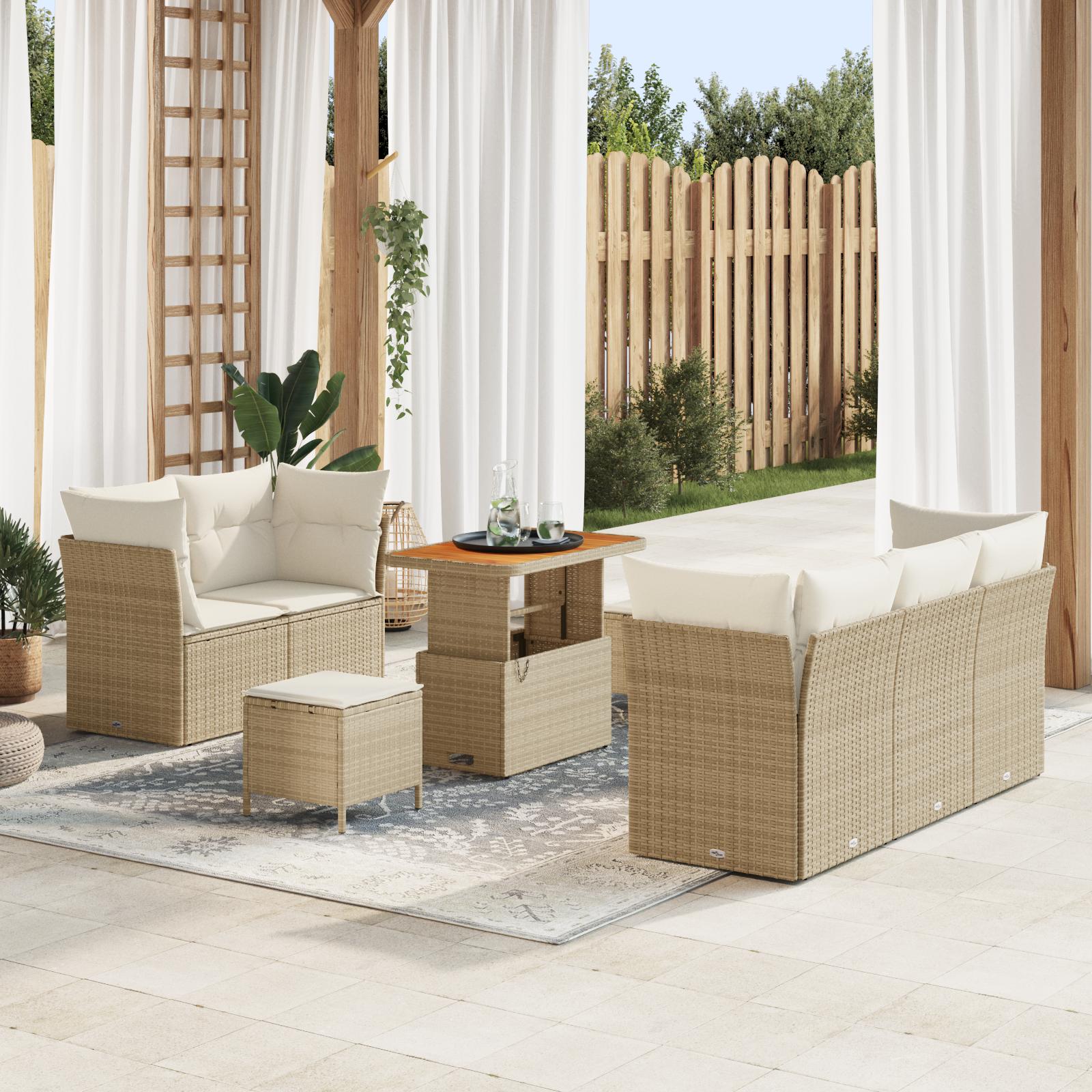 Havesofa Sæt 8 stk beige og cremefarvet 90 x 55 x 71 cm