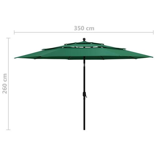 Parasol med aluminiumsstang 3,5 m 3 niveauer grøn