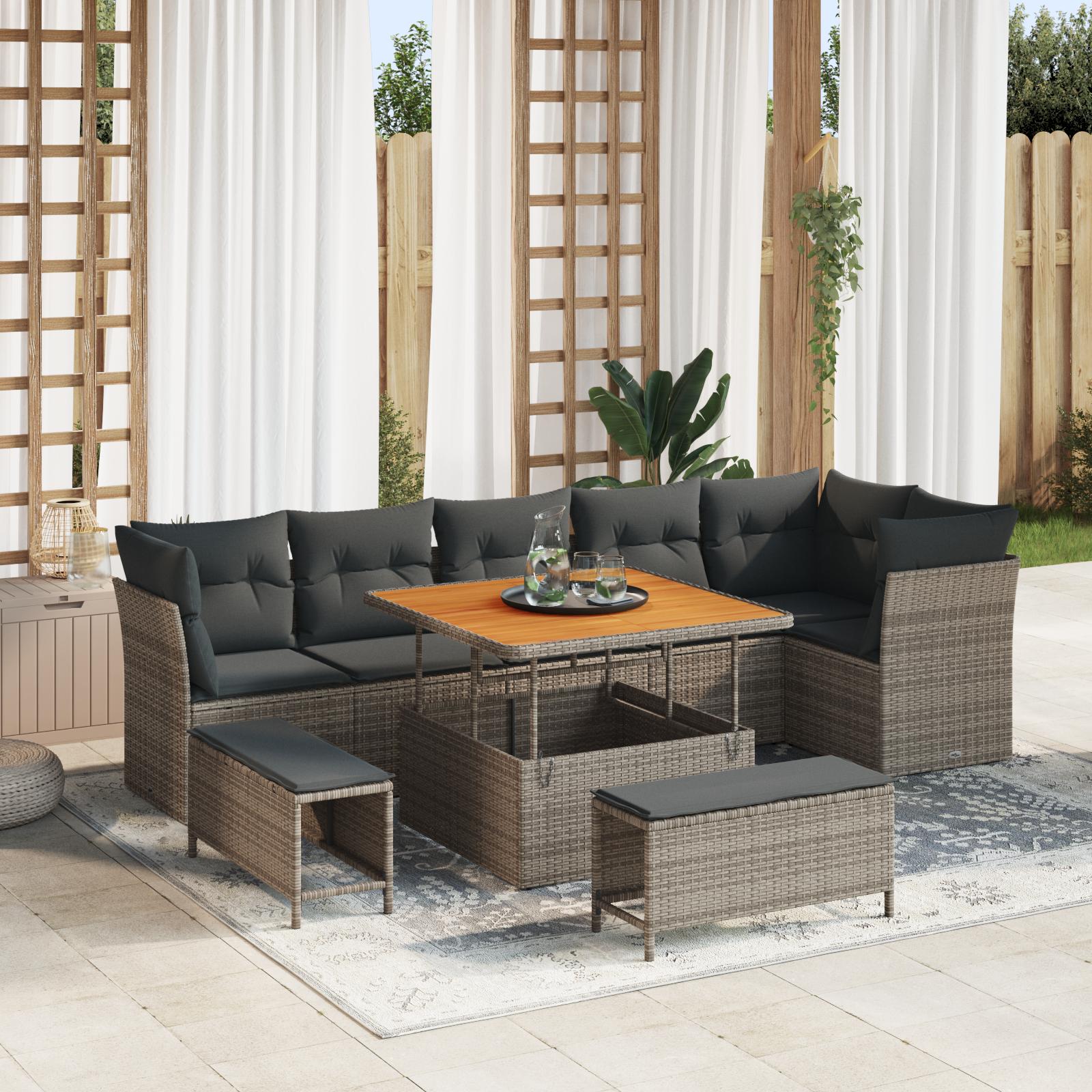 Havesofa Sæt med pude 9 stk Grå 100 x 100 x 71 cm