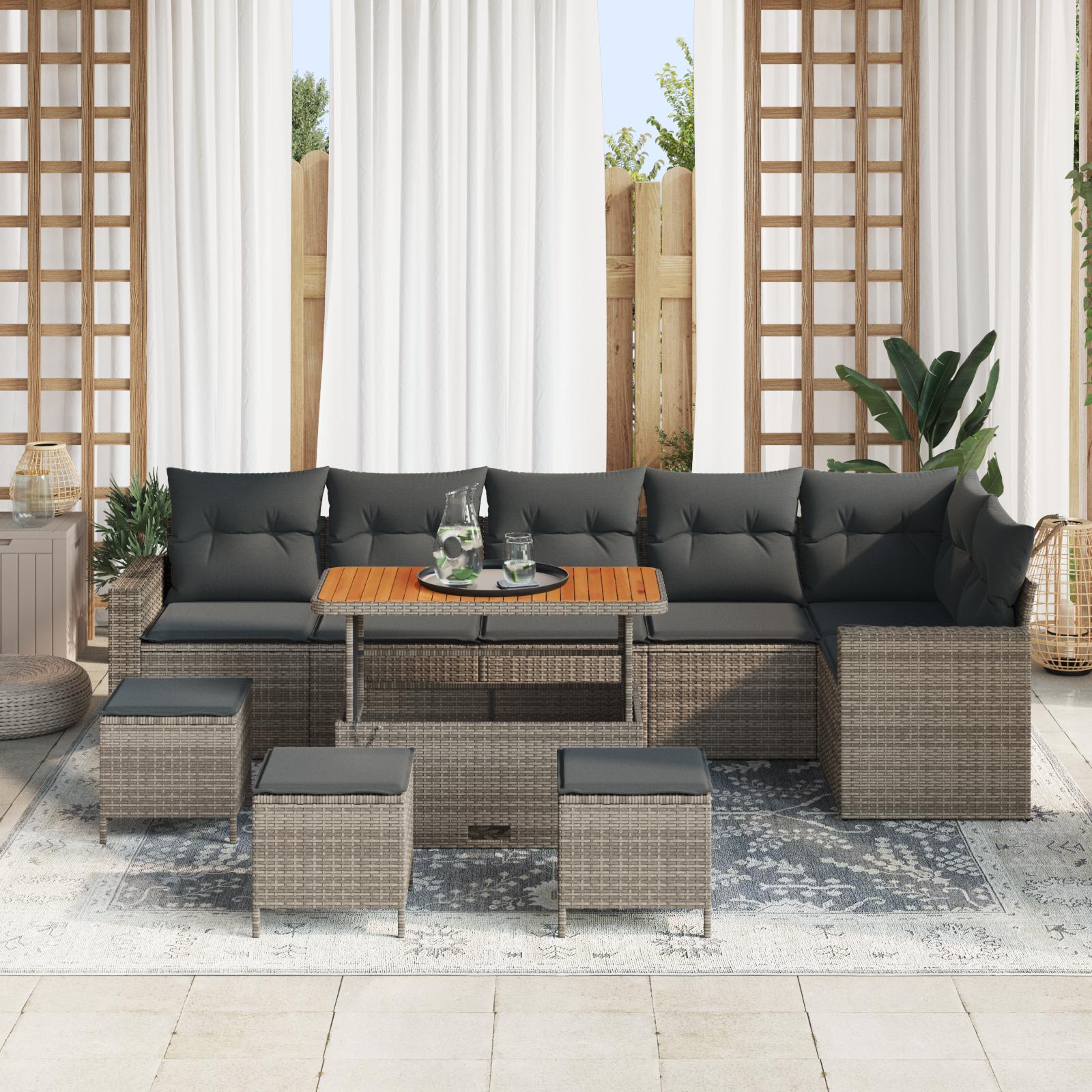 Havesofa Sæt med pude 10 stk Grå 110 x 55 x 71 cm