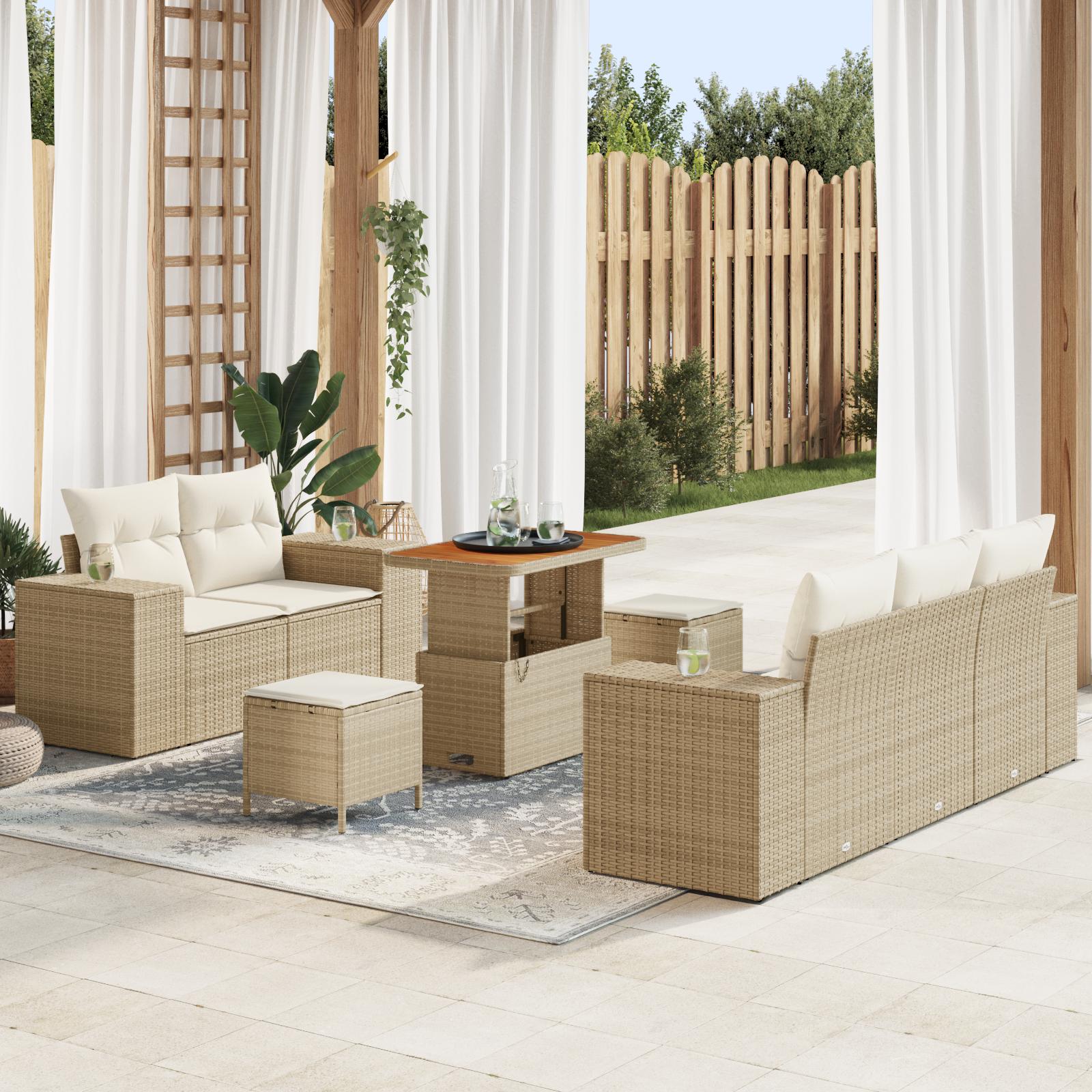 Havesofa Sæt 8 stk beige og cremefarvet 90 x 55 x 71 cm