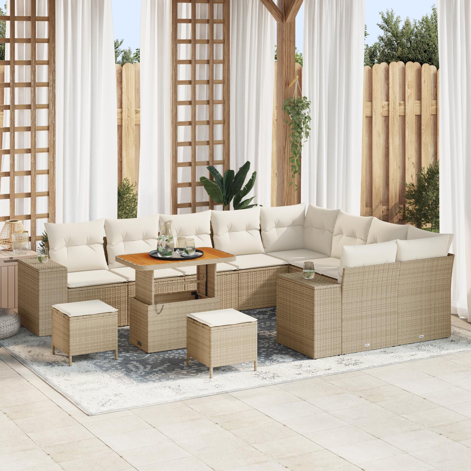 Havesofa Sæt med pude 12 stk Beige og creme 90 x 55 x 71 cm