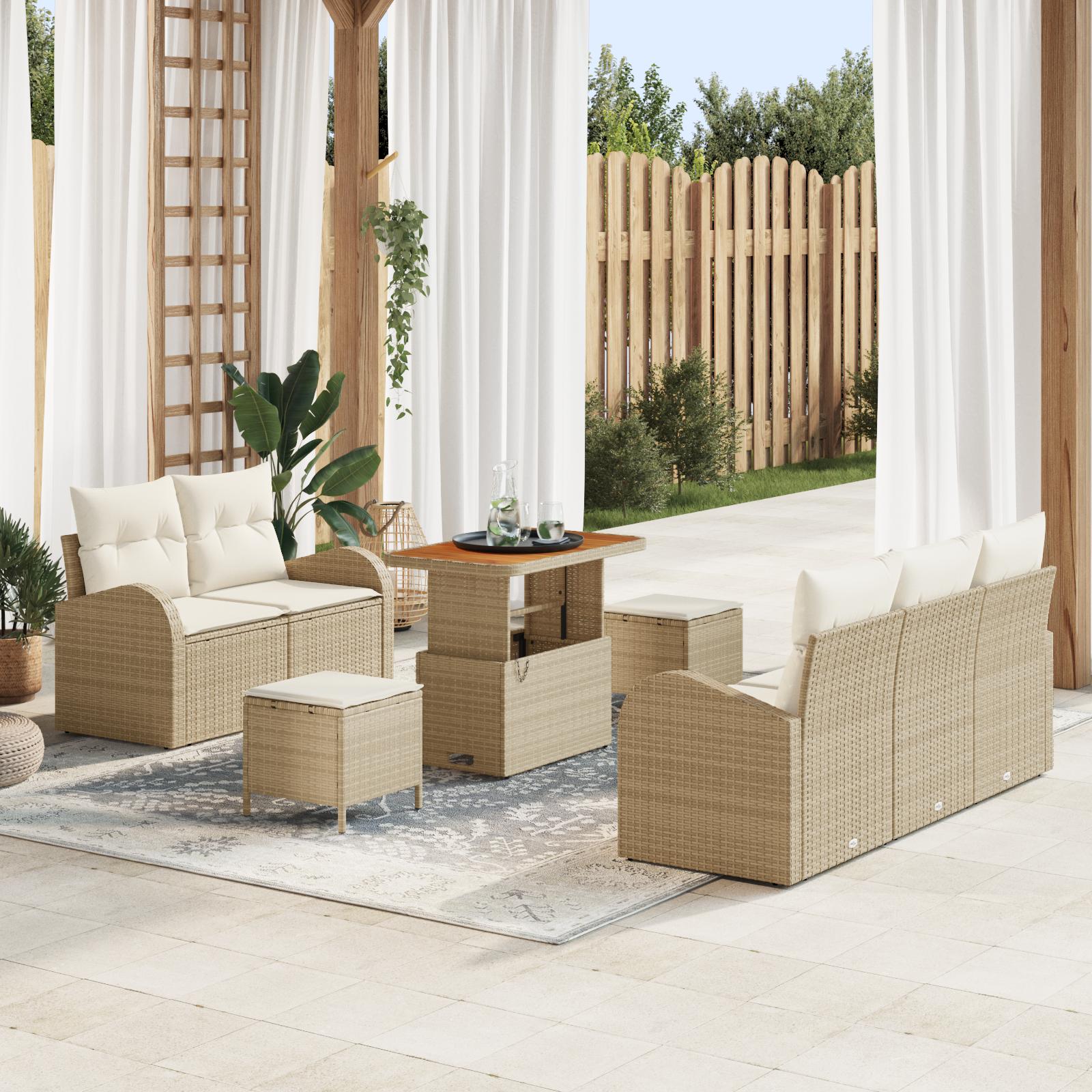 Havesofa Sæt med pude 8 stk Beige og creme 90 x 55 x 71 cm