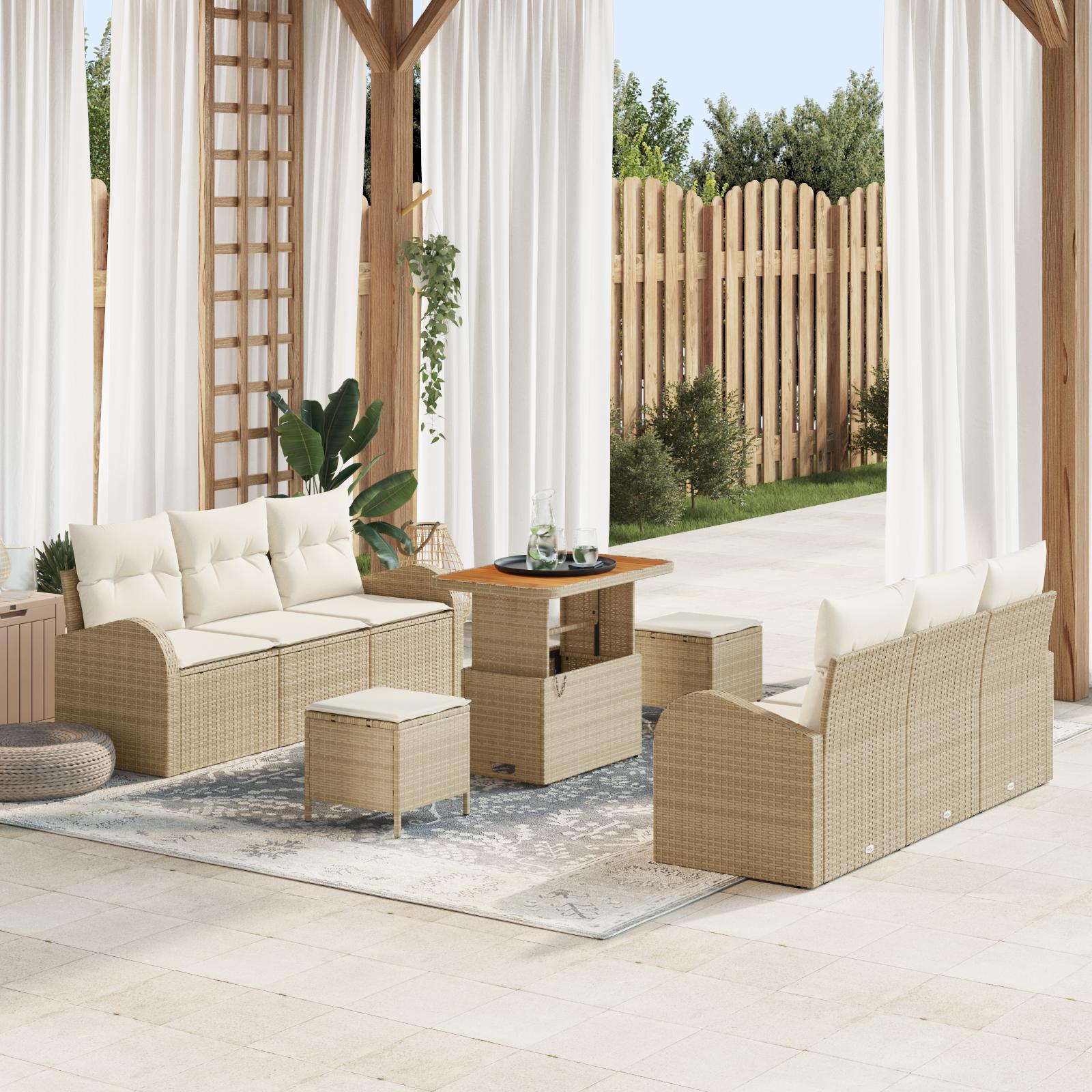 Havesofa Sæt med pude 9 stk Beige og creme 90 x 55 x 71 cm
