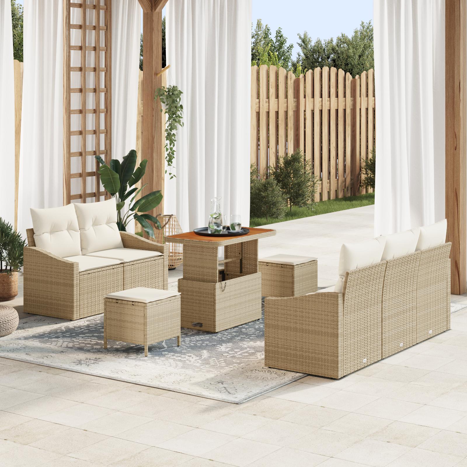 Havesofa Sæt med pude 8 stk Beige og creme 90 x 55 x 71 cm