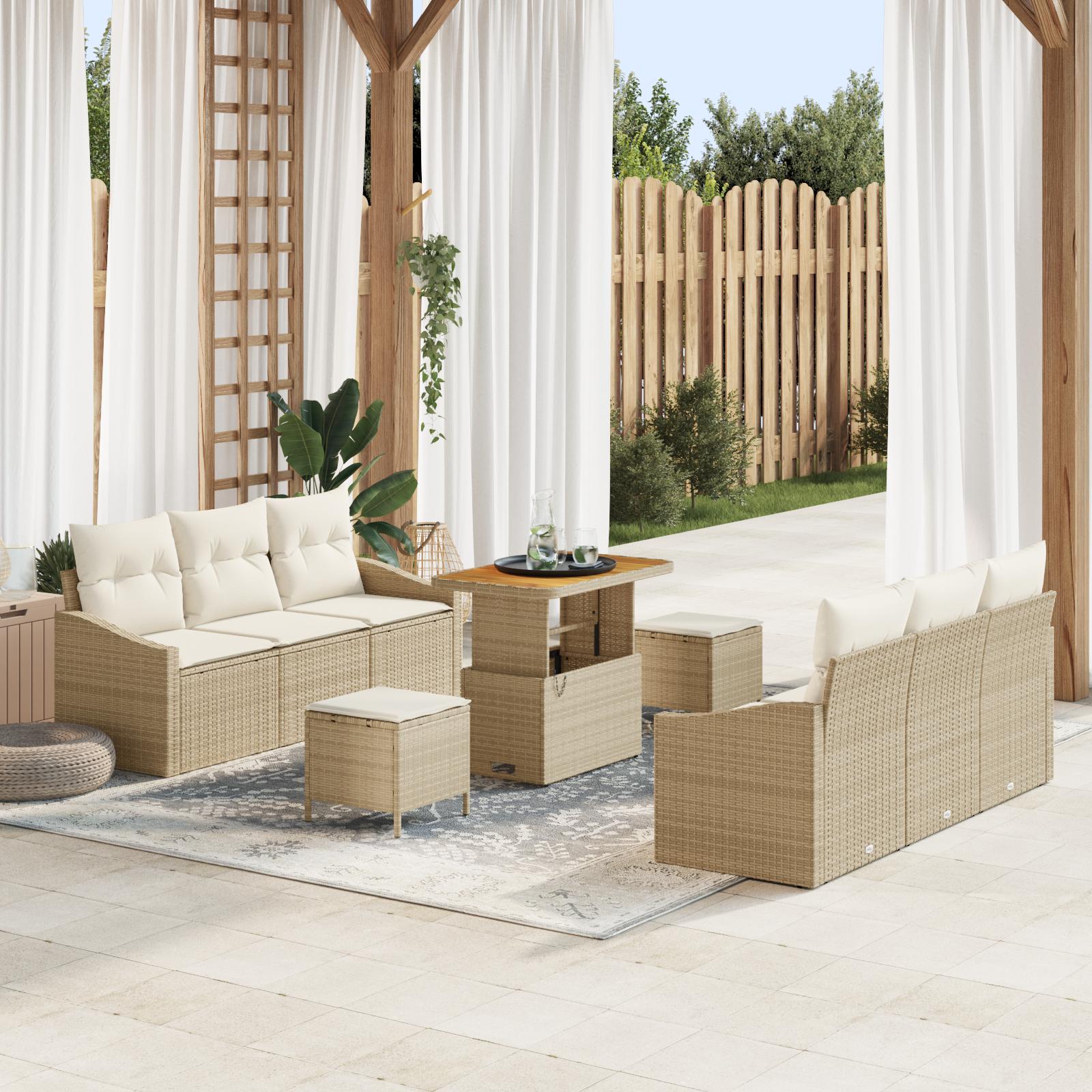 Havesofa Sæt med pude 9 stk Beige og creme 90 x 55 x 71 cm