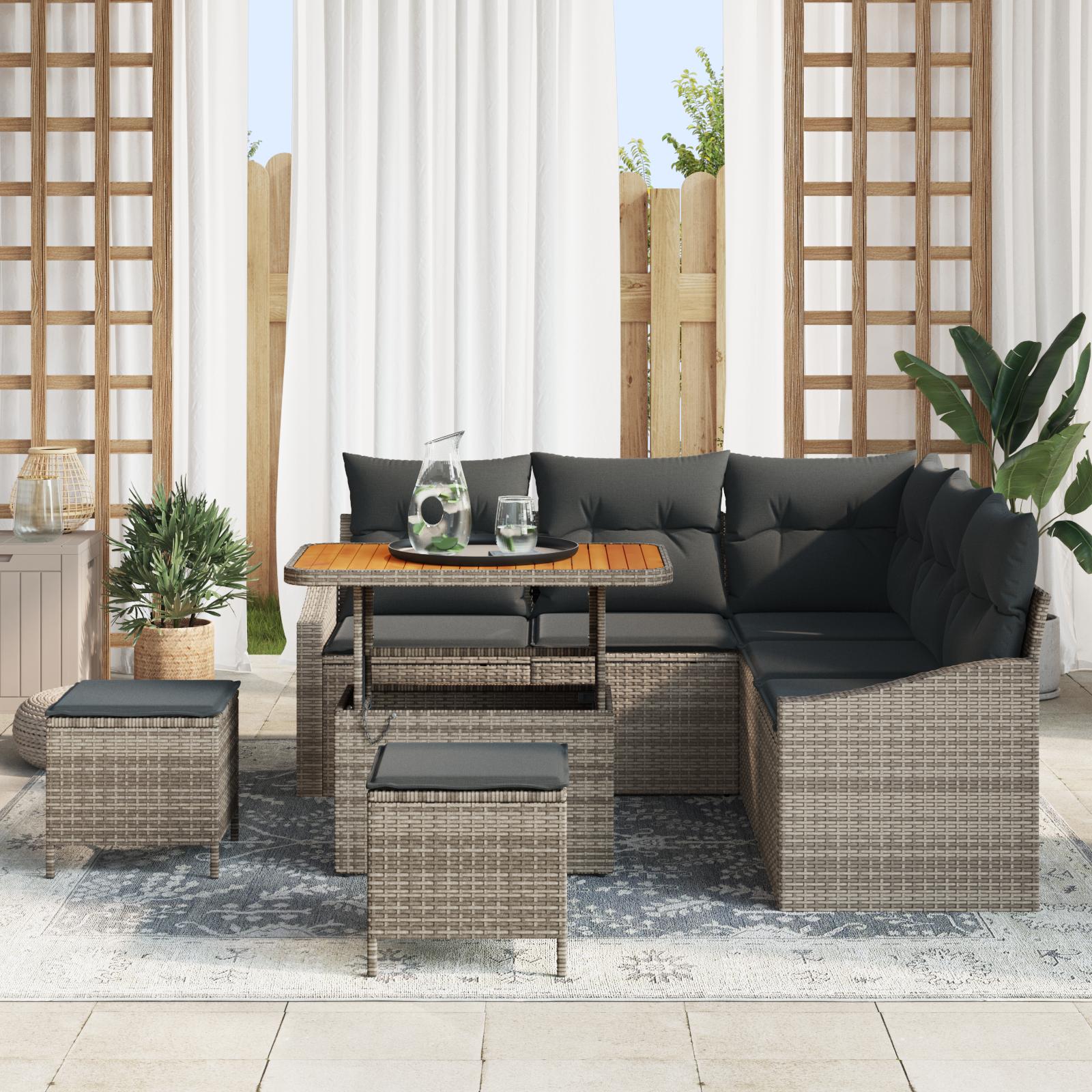 Havesofa Sæt med pude med opbevaring 8 pcs Grå Poly rattan
