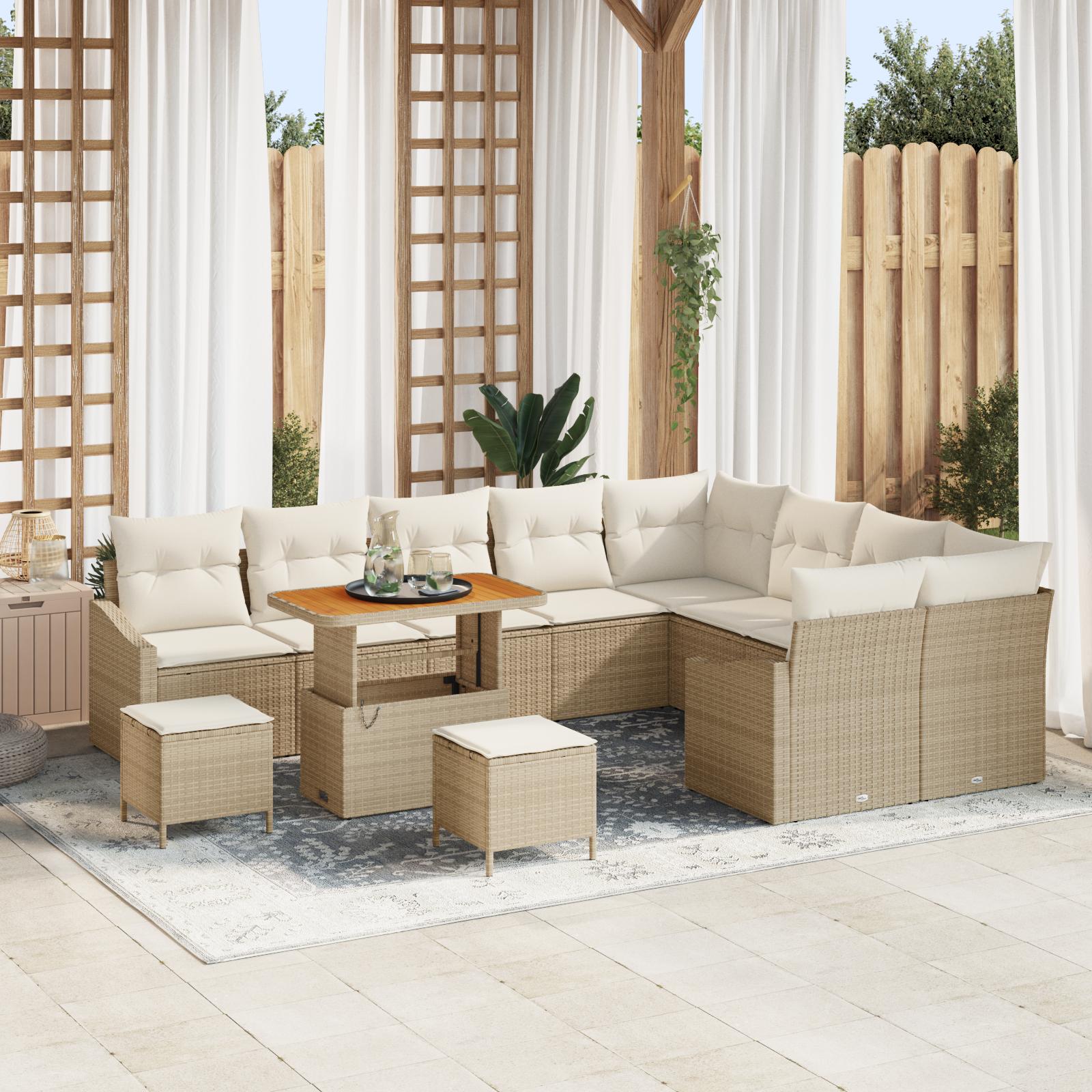 Havesofa Sæt med pude 12 stk Beige og creme 90 x 55 x 71 cm