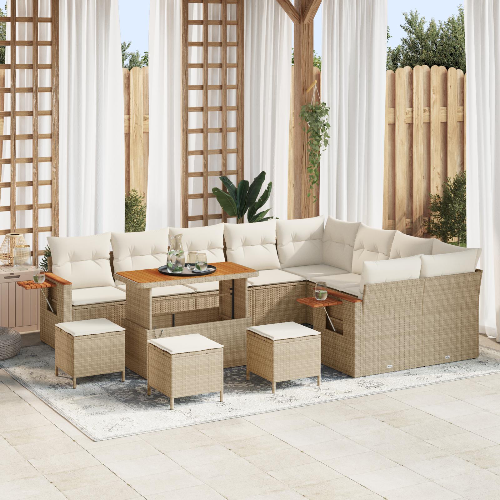 Havesofa Sæt med pude med opbevaring 13 stk Beige Poly rattan