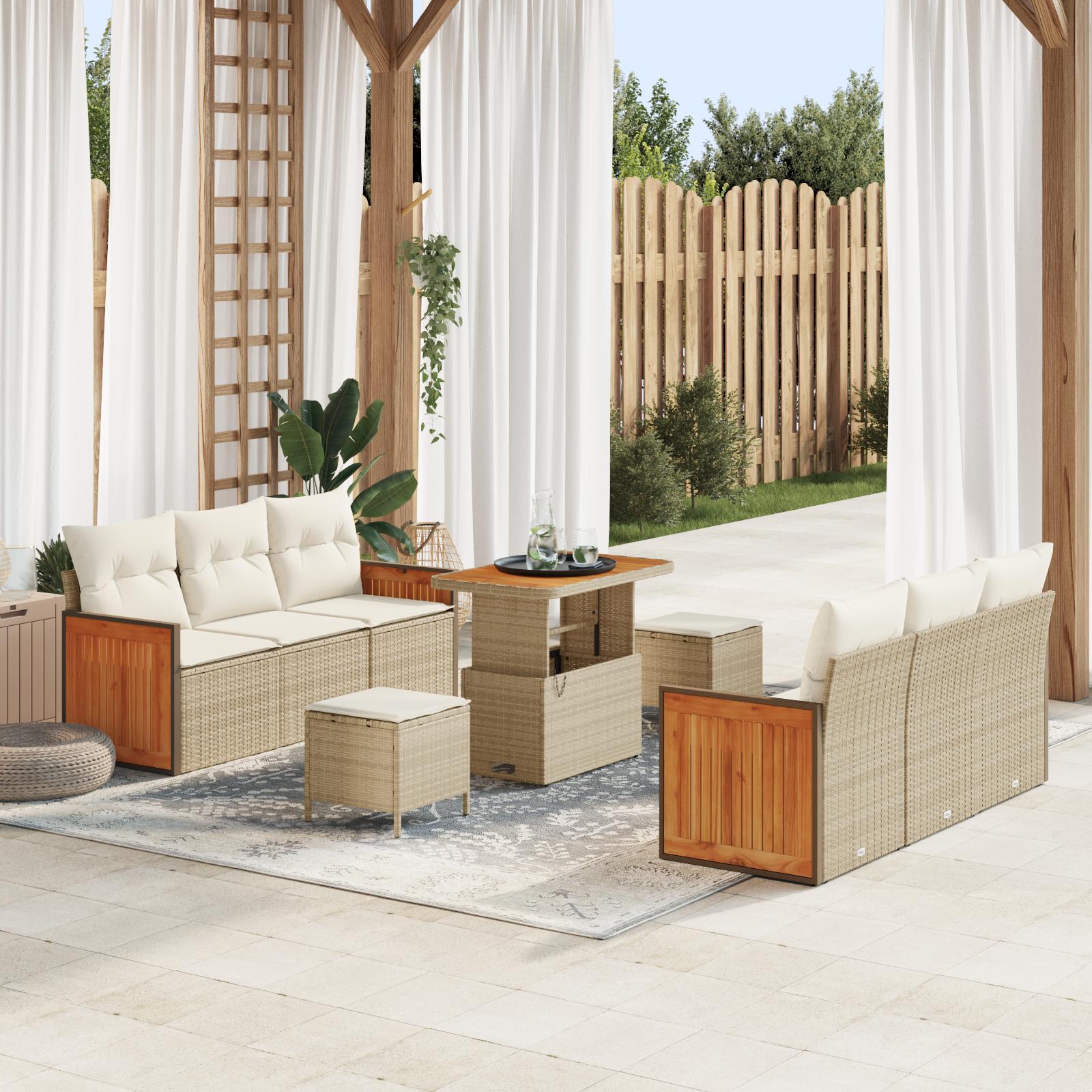 Havesofa Sæt 9 stk Beige og creme 90 x 55 x 71 cm polyrattan