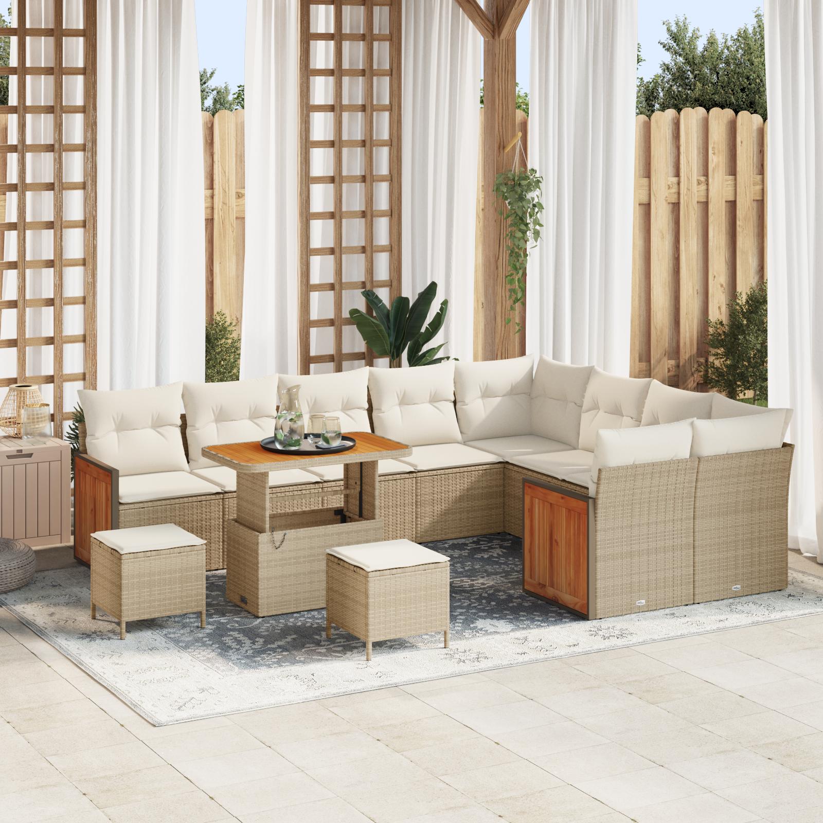 Havesofa Sæt 12 stk Beige og creme polyrattan