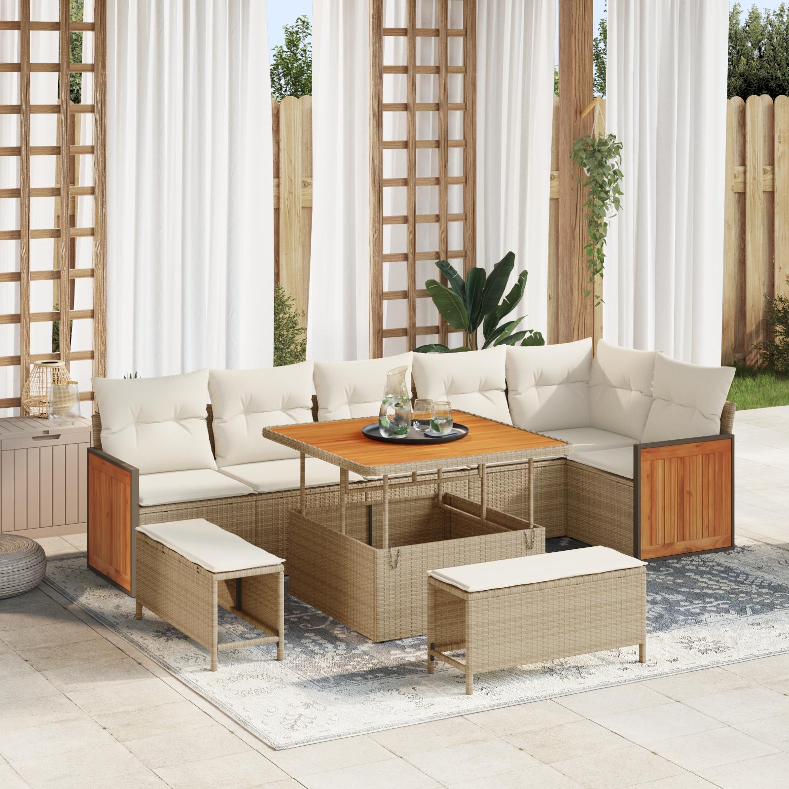 Havesofa Sæt 9 stk Beige og creme 100 x 100 x 71 cm polyrattan