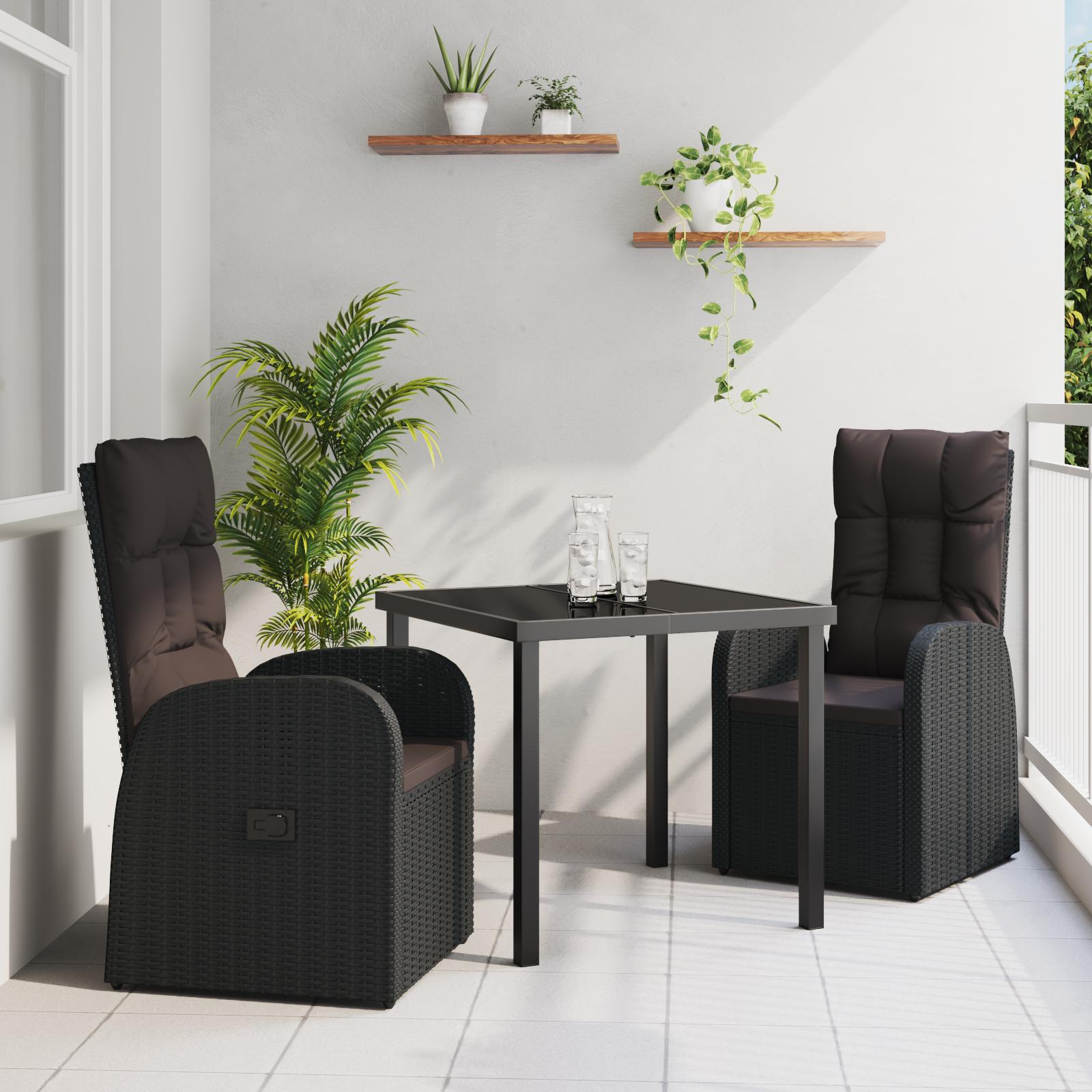 Have Spisebordssæt med pude 3 stk Sort polyrattan