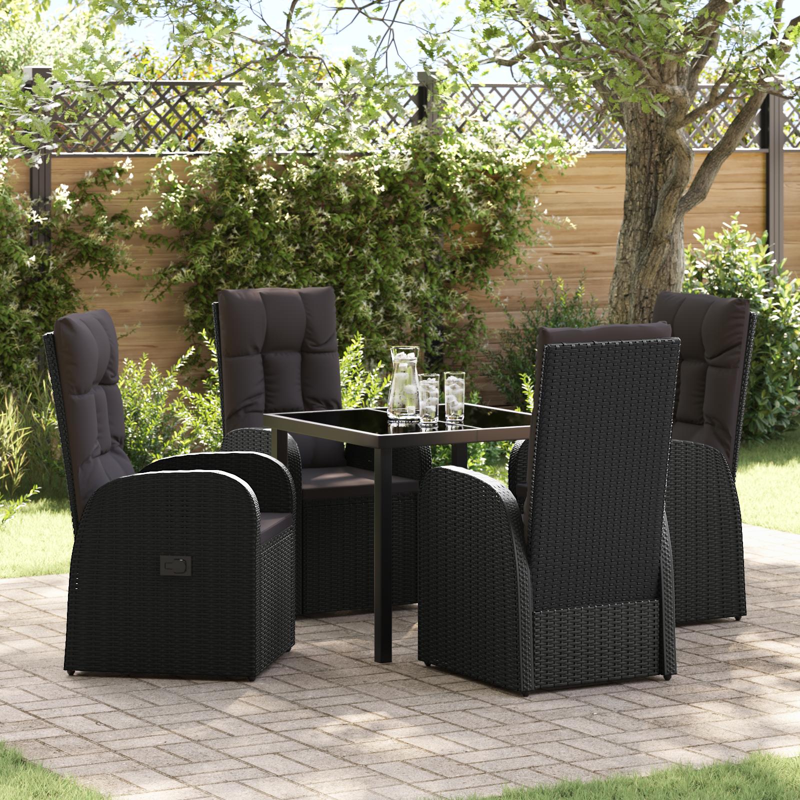 Have spisebordssæt i sort polyrattan med puder - 5 dele